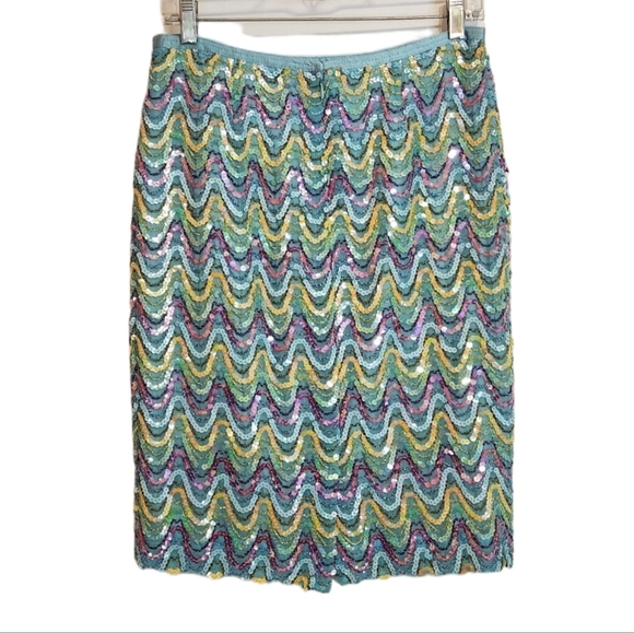 Cynthia Steffe Y2K Sequin Party Pencil Skirt Blue Pink Size 10 - Picture 4 of 10